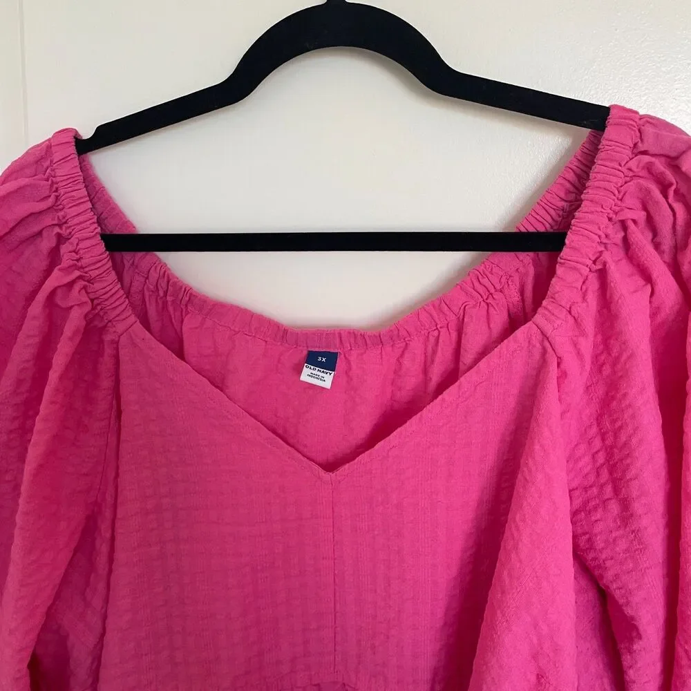 Old Navy Womens Tiered Top Sz 3X Puff Sleeve Boho Cottage Feminine Prairie